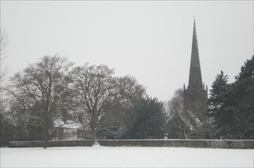 Winter sceen of Old Yardley Church and Trust School